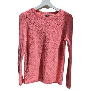 Talbots Womens M Petite Sweater Coral Pink Knit Long Sleeve Crew Neck Pullover